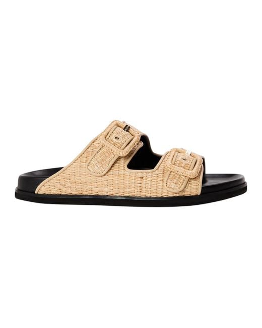 Boss Brown Ladies Freyah Raffia Double Buckle Flat Slippers (Light)