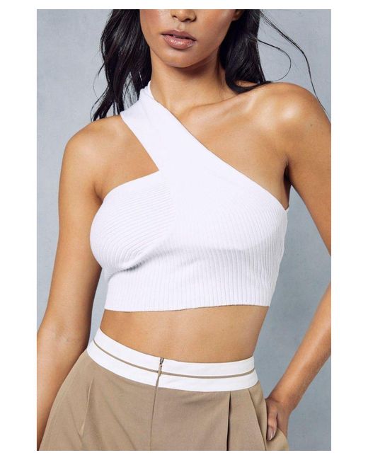 MissPap White Knitted Ribbed One Shoulder Top