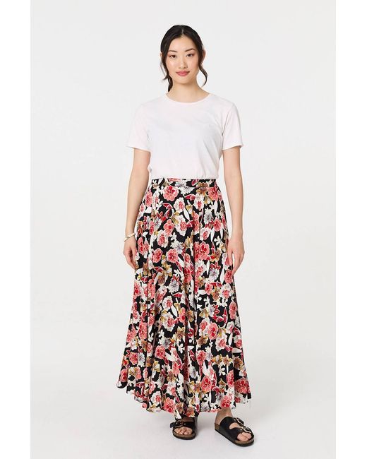 Izabel London White Floral High Waist A-Line Maxi Skirt