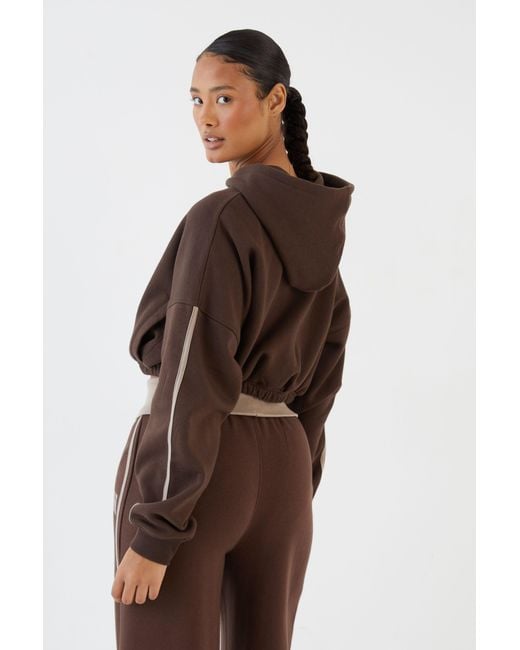 DSGN Studio Brown Side Stripe Boxy Crop Zip Through Hoodie