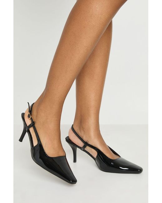 Boohoo Black Square Toe Court Slingback Heel