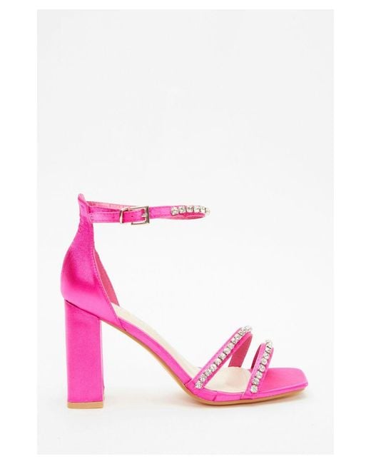 Quiz Pink Wide Fit Satin Block Heeled Sandals