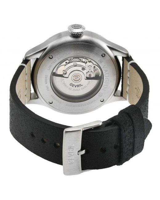 Gevril Black Vaughn Swiss Automatic Sellita Sw400 Genuine Leather Watch for men