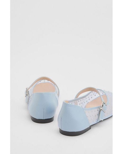 Oasis White Harriet Mesh Embellished Mary Jane Flats