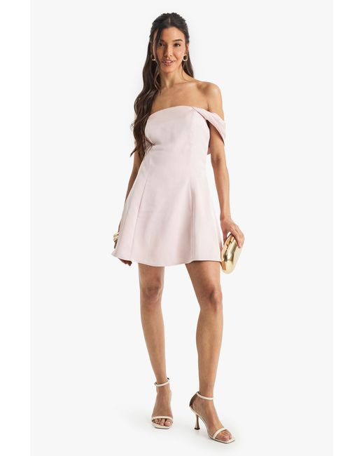 Boohoo Pink Satin Bardot Skater Mini Dress