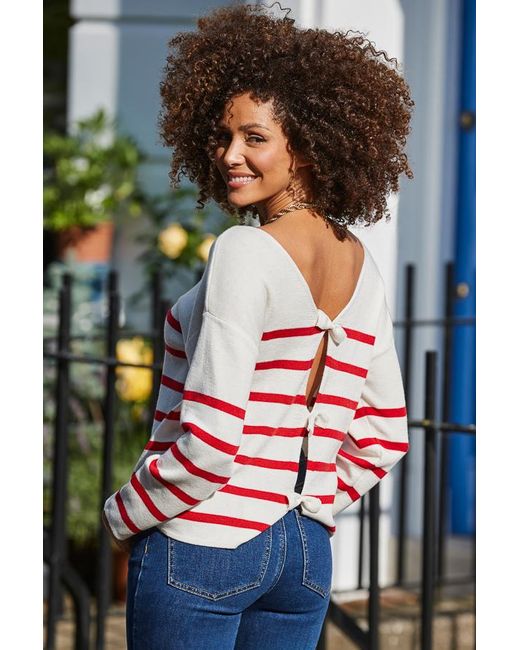 Sosandar Red Ivory & Stripe Bow Detail Jumper