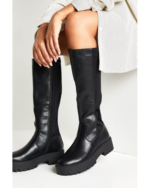 Boohoo Black Sock Knee High Chunky Boots