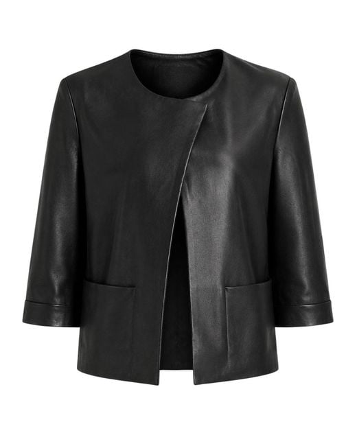 Ted Baker Black Obino Short Sleeve Leather Open Front Jacket
