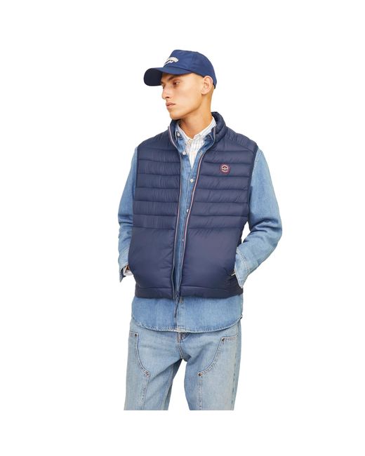 Jack & Jones Blue Sleeveless Gilet – Zipper Closure And High Neck for men