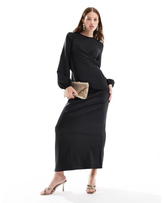 ASOS Black Wrap Front Tie Back Maxi Dress