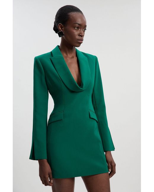 Karen Millen Green Polished Tailored Cowl Neck Blazer Mini Dress