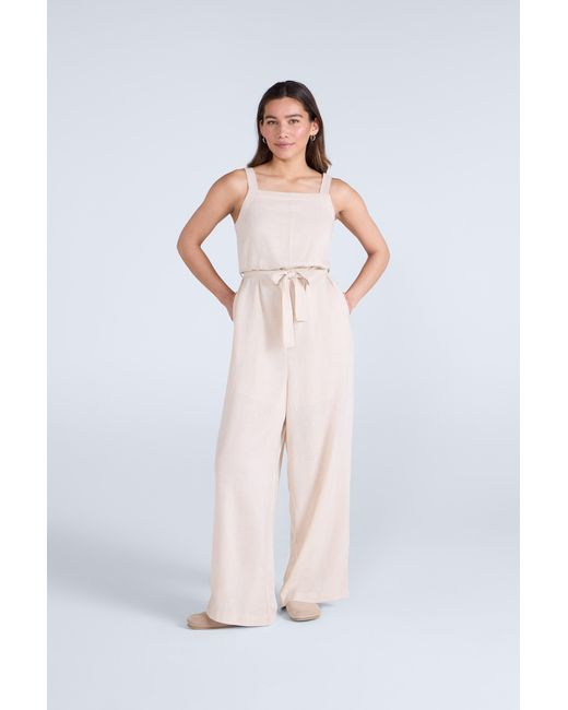 Mountain Warehouse White 'Becca' Linen Jumpsuit Casual Wide Leg Lightweight Tie Waist Outfit Lyocell