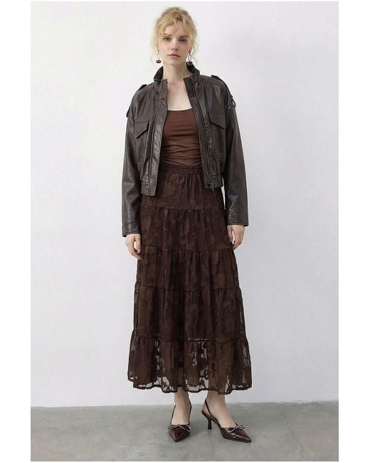 Bianco Lucci Brown Elastane Skirt