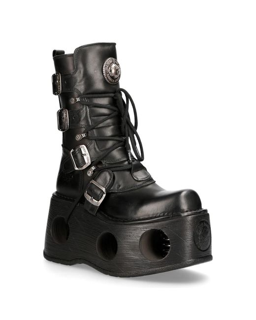 New Rock Black Metallic Leather Neptuno Gothic Boots-373-S2