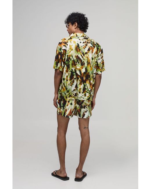 BoohooMAN Yellow Abstract Print Short Length Swim for men