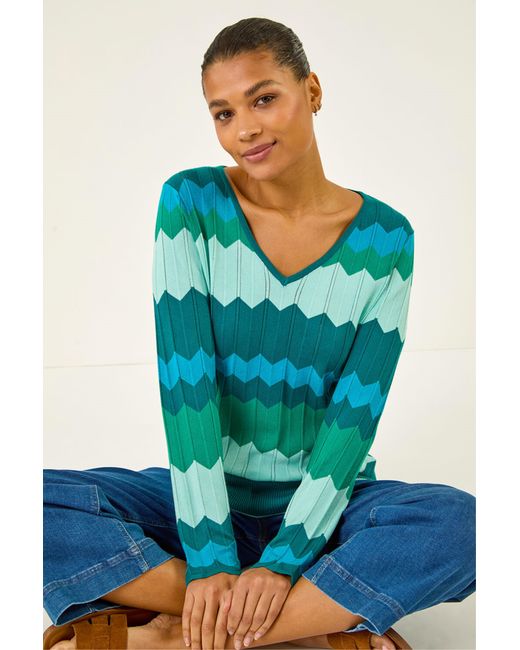 Roman Blue Wave V-Neck Knit Jumper