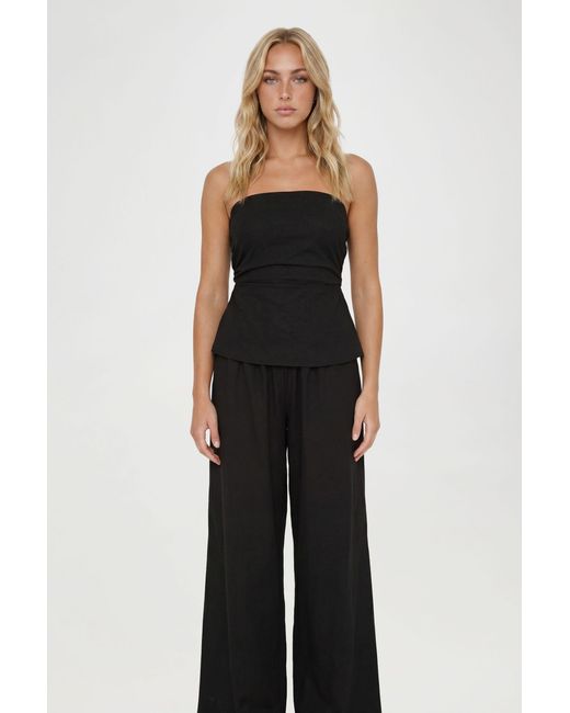 Boohoo Black Linen Look Bandeau & Wide Leg Trouser Co-Ord