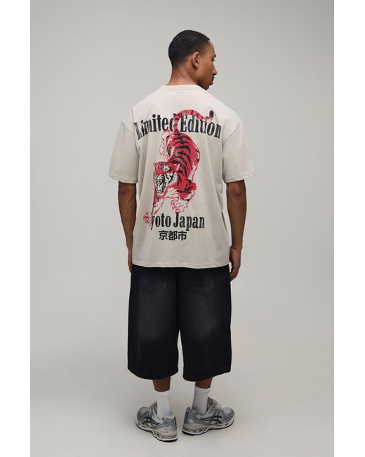 BoohooMAN Gray Stone Oversized Limited Edition Kyoto Print T-Shirt for men