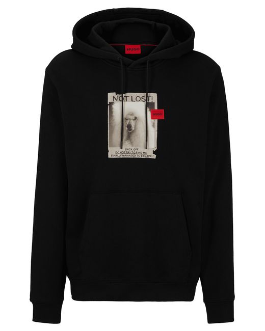 HUGO Black Dog Artwork Relaxed-Fit Hoodie for men