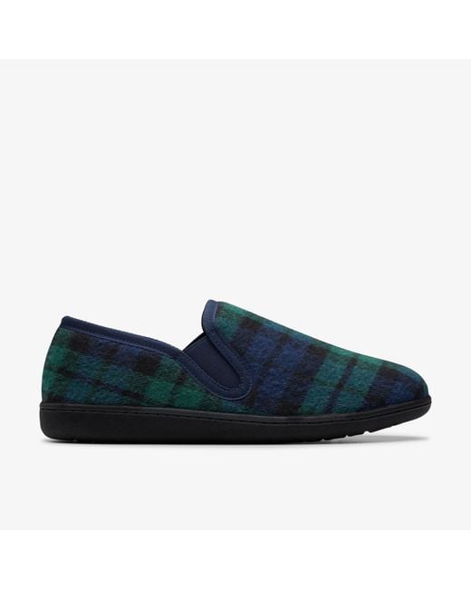 Clarks Blue Haworth Ease Check Slippers for men