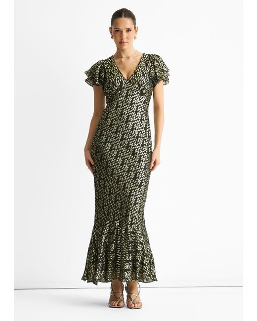 Gini London Green Viscose Clipped Jacquard Bias Cut Maxi Dress