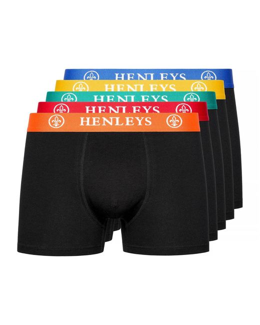 Henleys Black Primas Boxer Shorts 5Pk for men