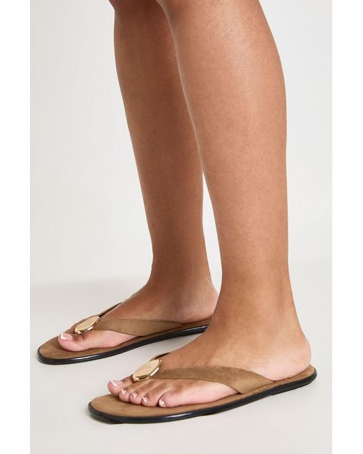 Boohoo Gray Faux Suede Hardware Detail Flip Flops
