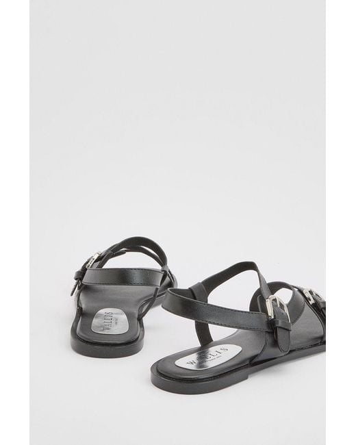 Wallis White Sheska Faux Leather Buckle Detail Asymmetrical Flat Sandals