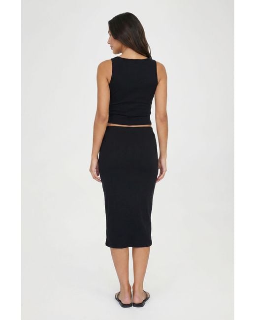 Boohoo Black Petite Basic Solid High Waisted Midi Skirt Viscose