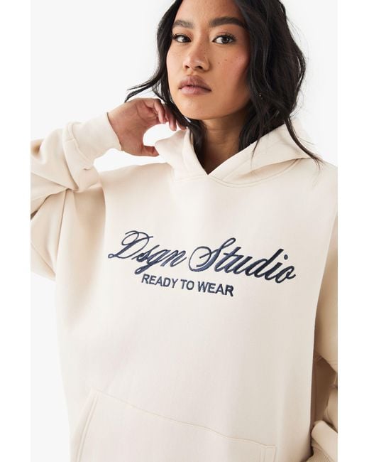 DSGN Studio Natural Embroidered Script Oversized Hoodie