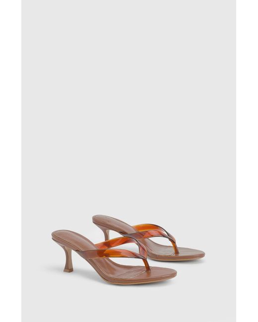 Boohoo Brown Clear Toe Post Heeled Mules