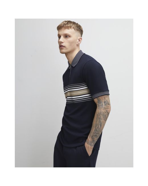 River Island Blue Polo Shirt Slim Fit Stripe for men