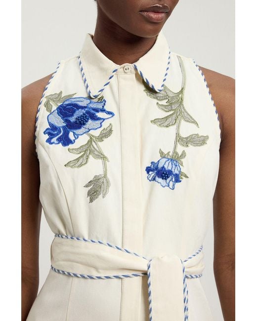 Karen Millen Natural Floral Applique Belted Midi Dress