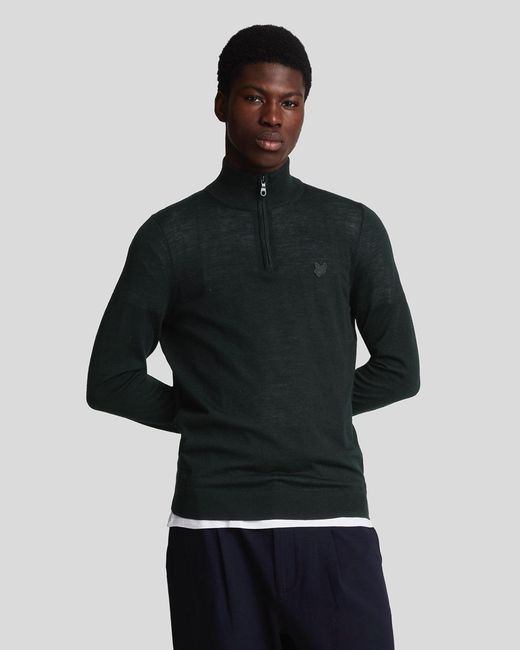 Lyle & Scott Black Merino Wool 1/4 Zip Jumper for men