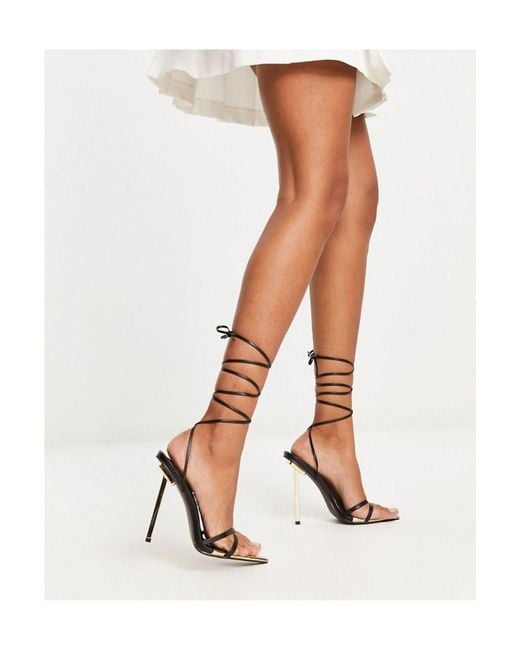 Public Desire Strappy Tie Leg Metal Heeled Sandals in White | Lyst UK