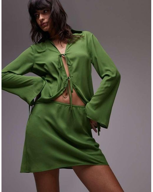TOPSHOP Green Bias Cut Crepe Mini Skirt