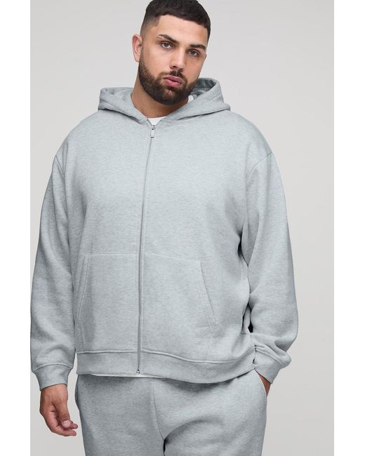 BoohooMAN Gray Plus Basic Oversized Zip Through Hoodie for men