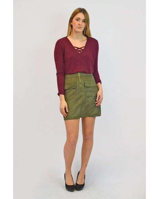 Secret Label Red Faux Suede Zip Front Skirt