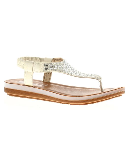 Inblu Black Flat Sandals Toe Post Incus Elasticated