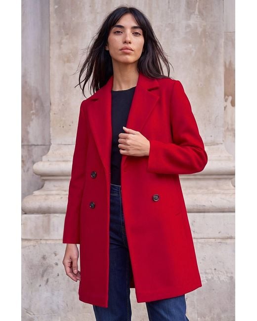 Roman Red Petite Double Breasted Revere Collar Coat