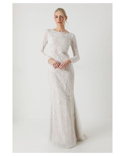 Coast White Premium Lace Overlay Handstitched Long Sleeve Wedding Dress