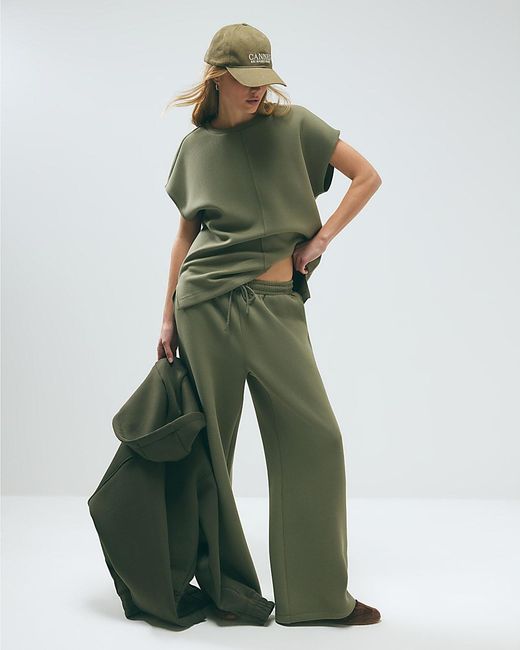 River Island Green Joggers Premium Twill Fabric Wide Leg