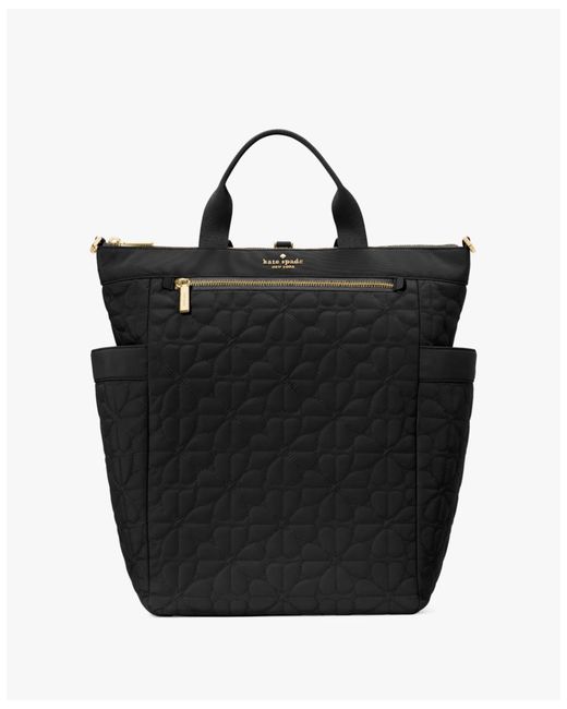 Kate Spade Black Flower Quilted Poly Medium Convertible Backpack