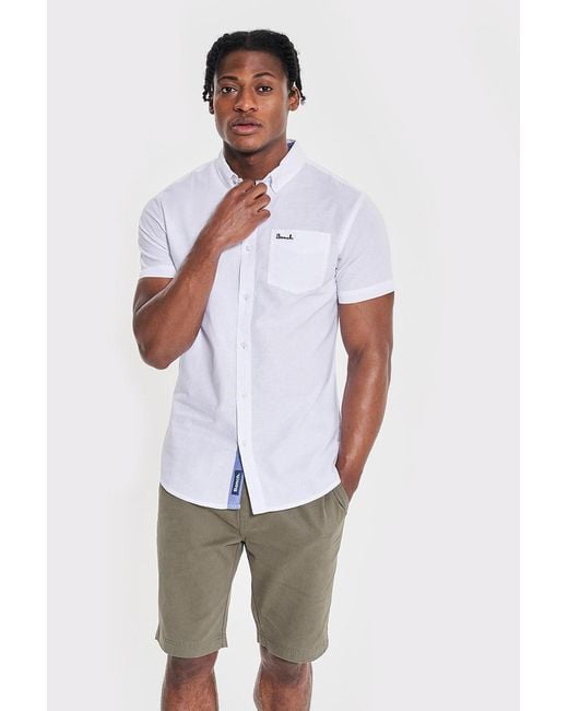 Bench White 'Bowdon' Short Sleeve Cotton Shirt for men
