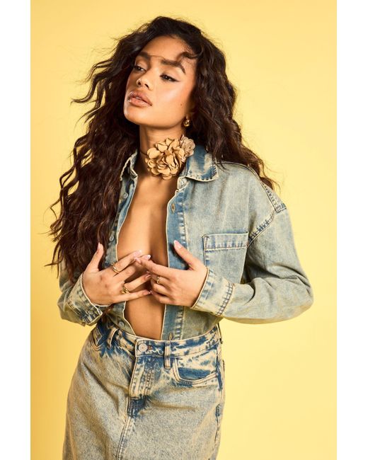 Boohoo Yellow Vintage Tint Oversized Denim Shirt