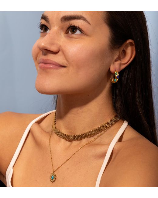 The Jewellery Stockroom Metallic Plated Stainless Steel Studded Malachite And Stud Hoop