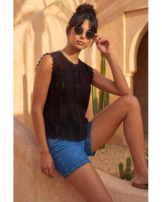Roman Black Embroidered Cotton Scallop Blouse