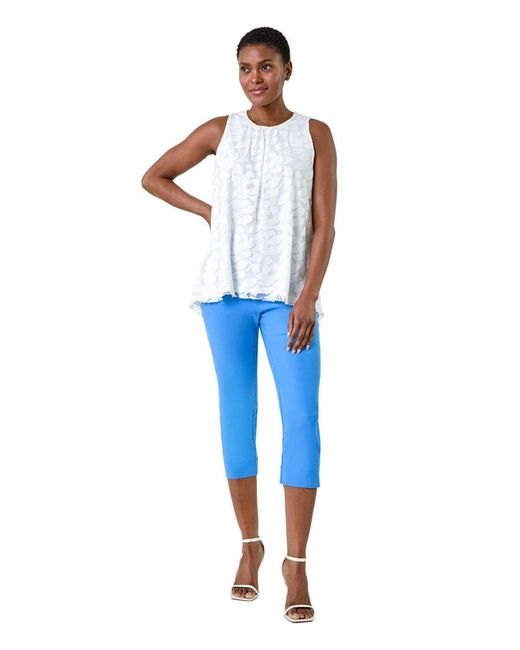 Roman White Sleeveless Textured Floral Print Top