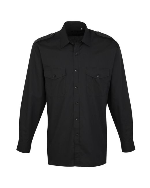 PREMIER Black Long Sleeve Pilot Plain Work Shirt for men