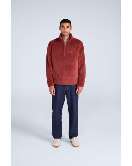 Mountain Warehouse Red Fleece Teddy Sweater With Pockets Half Zip Warm Cosy Casual Jacket for men